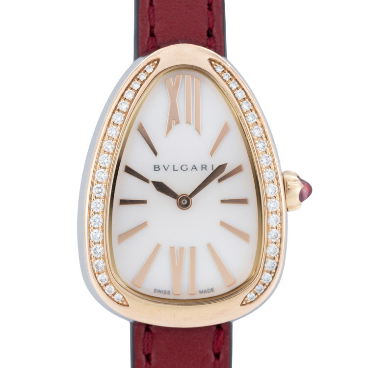 【美品】BVLGARI セルペンティ ダイヤベゼル レディース腕時計 SP32WSPGDL K18PG ステンレス ピンクゴールド シルバー ホワイトシェル文字盤 レッド ブラック 5070433J 【中古】