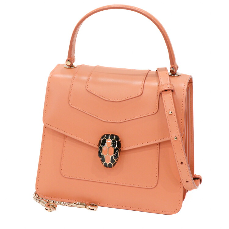 【極美品】BVLGARI セルペンテ レディース御徒面子 2WAY御徒面子 ハンドバック ショルダーバッグ なめし革 オレンジ色 ブランド名御徒面子 5241312J【中古】