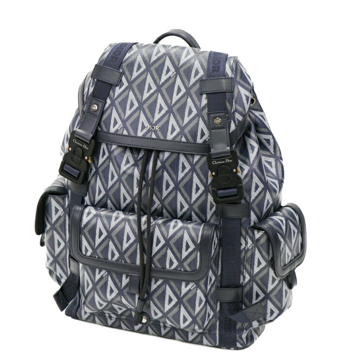 【極美品】Christian Dior ヒット ザ ロード Hit The Road メンズバッグ ダイヤモンドキャンバス レザー バックパック リュック 1ESBA163CDP ネイビー ブランドバッグ 5275021J【中古】 139,000円