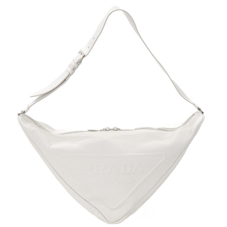 【極美品】PRADA ヴィッテロダイノ トライアングル レザーバッグ 2VY007 2BBE F0K74 型押し ロゴ 斜め掛け 男女兼用バッグ クロスボディ ショルダーバッグ 牛革 ホワイト メンズ レディース 兼用 4121319J 【中古】