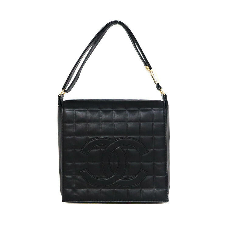 CHANEL チョコバー ココマーク ショルダーバッグ ラムスキン ブラック ゴールド金具 ブランドバッグ 4372715J【中古】