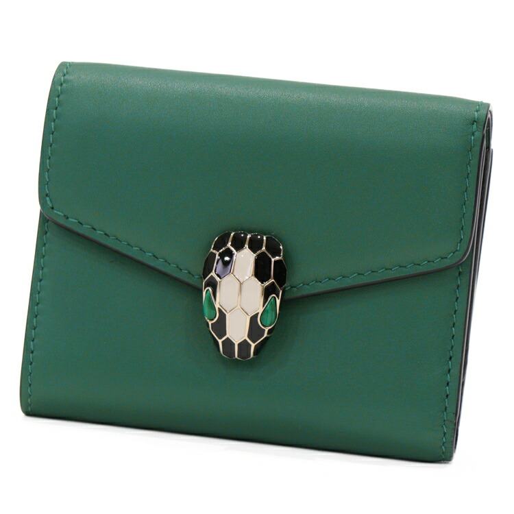 【極美品】ブルガリ　セルペンティ　二つ折り　財布　フォーエバー　レザー　緑 極美品】ブルガリ セルペンティ 二つ折り 財布 フォーエバー レザー 緑