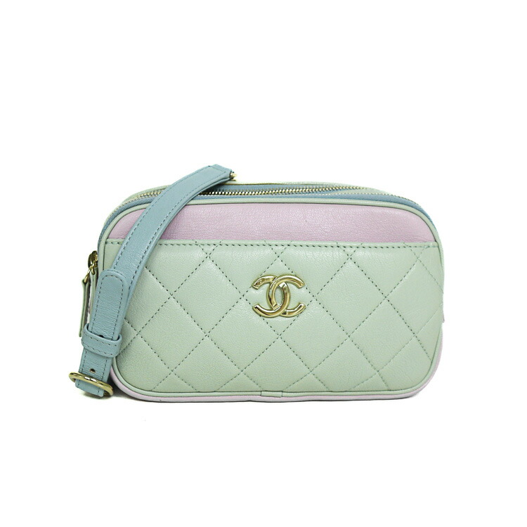 【美品】CHANEL マトラッセ 酉の方角御徒面子 レディース御徒面子 上半身御徒面子 2020年 なめし革 ペールグリーン 青碧 さくら色 ブランド名御徒面子 5289623J【中古】