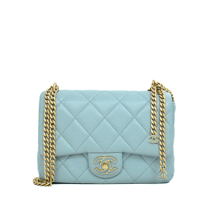 【極美品】CHANEL マトラッセ ダブルチェーン ハンド ショルダーバッグ ココマーク ラムスキン レザー 水色 ブランドバッグ 5289744J【中古】｜大進洋行