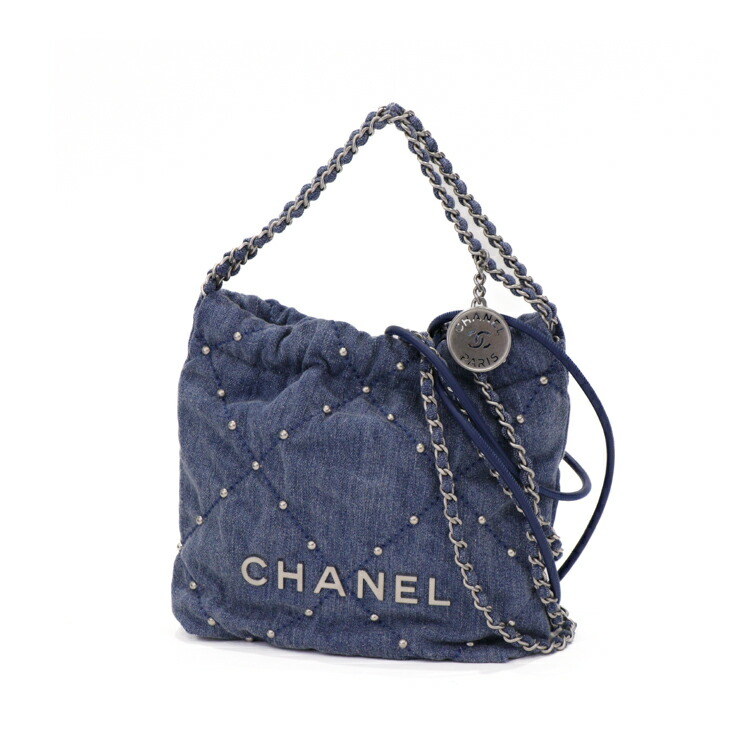 【美品】CHANEL シャネル22 ミニ 巾着バッグ スタッズ レディースバッグ ショルダーバッグ ランダム番 AS3980 デニム シルバー金具 ブルー 5175256JC4 【中古】｜大進洋行