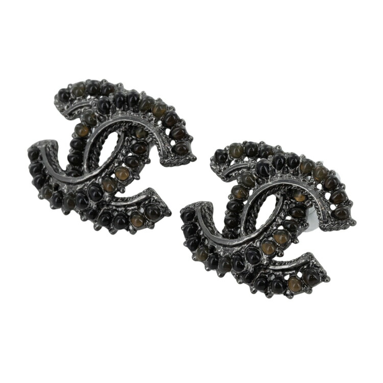 【美品】CHANEL ココマーク ビジューピアス レディースアクセサリー A14A メタル ストーン ブラック 5363641ML 【中古】