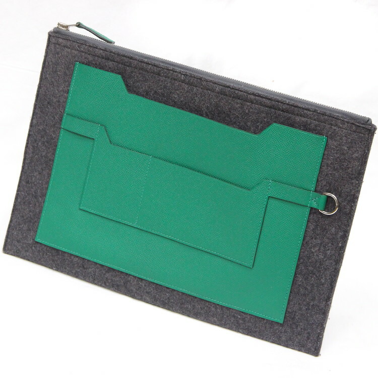 中古 バッグ メンズバッグ クラッチバッグ エルメス トゥードゥ37 バッグ グリモワイヤン ヴェールヴェルティゴ シルバー金具 フェルト ヴォーエプソン メンズバッグ A刻印 17年製 ブランドバッグ 鞄 大進洋行インターネット最安目指し中 お値段交渉はお電話で