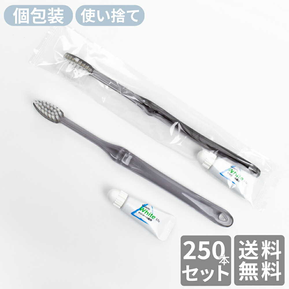 歯ブラシ 使い捨て 業務用 国産 28穴（スモーク）歯磨き粉3.5gチューブ付 250本 OP袋 個包装 大量 まとめ買い 常備品 アメニティ ホテル 温泉 旅館 温浴施設 宿泊施設 来客 防災備蓄 サウナ 出張 旅行 民泊 民宿 送料無料 7,123円