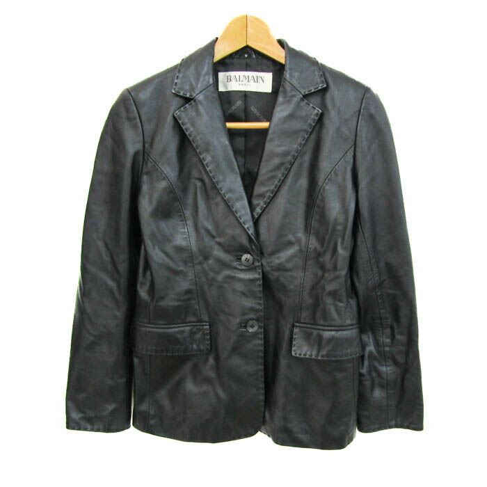ピエールバルマン レザーコート本革ジャケット 黒バルマンステッチ週末