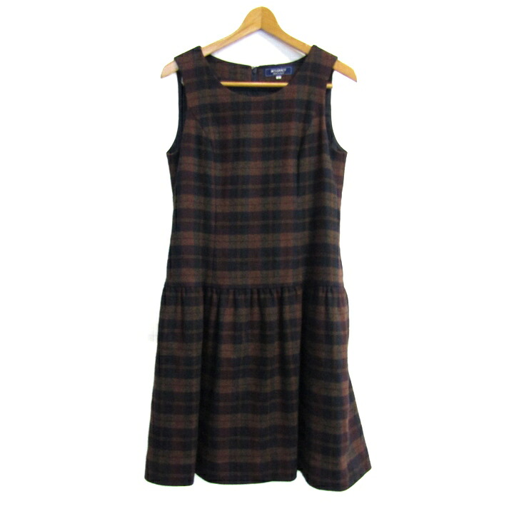 【39％OFFクーポン配布中 7/19 20:00～7/26 01:59】エムズグレイシー ワンピース トップス ノースリーブ チェック柄 日本製 レディース 40サイズ ブラウン M\'S GRACY 【中古】｜大特価屋