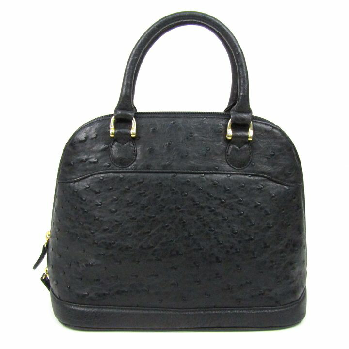 オーストリッチレザー ハンドバック 本革 フォーマル 鞄 鞄 黒 レディース 黒いこと Ostrich leather 【中古】