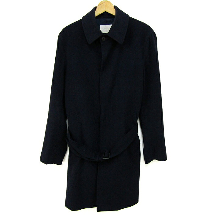 【39%OFFクーポン配布中 7/19 20:00~7/26 01:59】エディフィス ステンカラーコート ウール/カシミヤ混 ブランド アウター メンズ 48サイズ ネイビー EDIFICE 【中古】|大特価屋