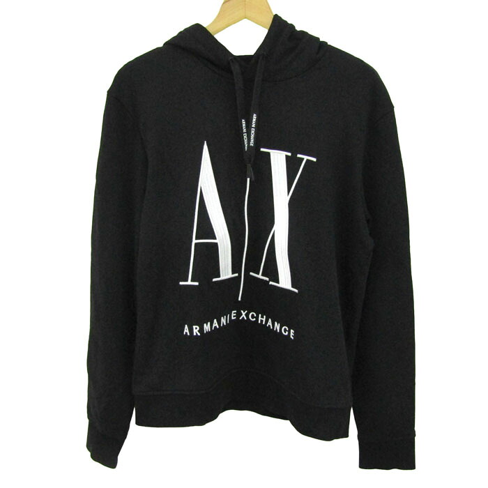アルマーニエクスチェンジ パーカー トップス 長袖 ティーシャツ 流汗 メンズ S大きさ 黒×白 ARMANI EXCHANGE 【中古】