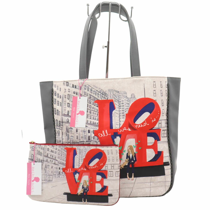 レイコアオキ LOVE トートバッグ 合切袋 2点仕掛ける 未当て嵌める 鞄 嚢 ブランド名 日本製 レディース 薄墨色 Reiko Aoki 【中古】