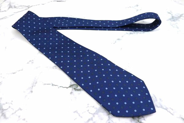 マリネッラ E Marinella 最高級イタリア老舗ネクタイブランド シルク 花柄 ネイビー シルク ブランド ネクタイ 送料無料 中古 美品 Sgcc Bm