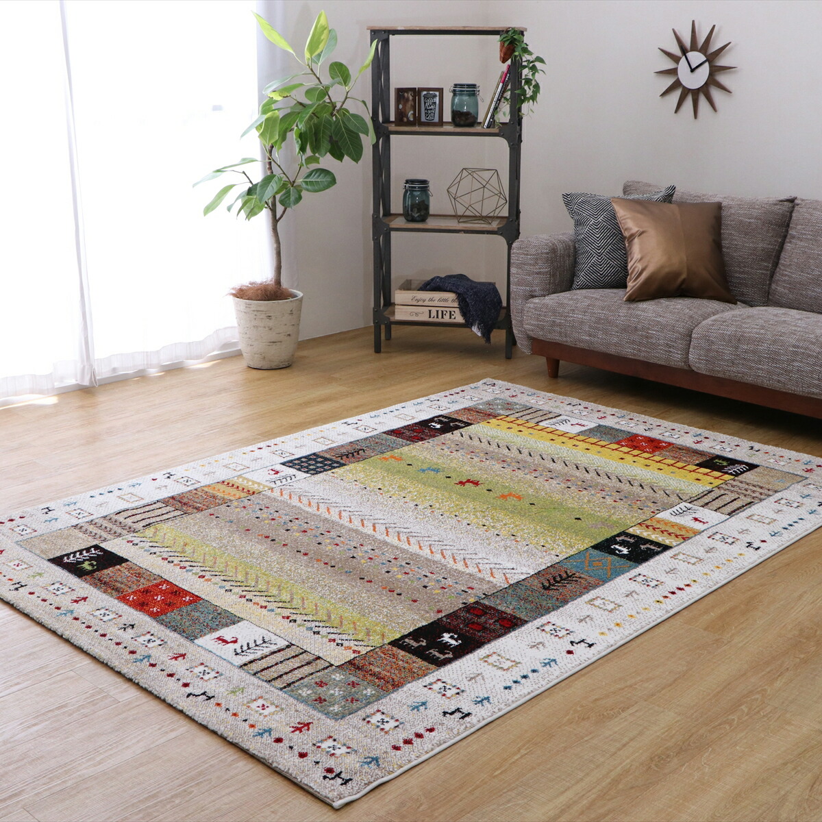 【I】【代引不可】イケヒコ・コーポレーション ウィルトンラグ イビザ ベージュ 160×230cm トルコ製 ギャッベ柄 カーペット/絨毯【北海道・沖縄・離島不可】