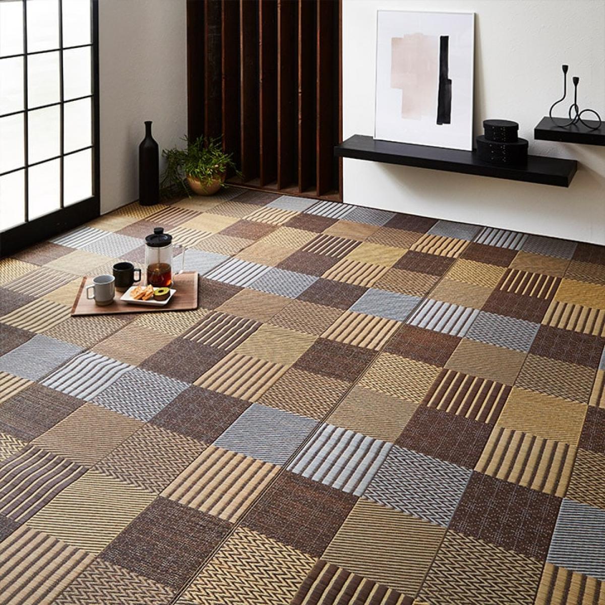 【I】【代引不可】イケヒコ い草ラグ カーペット DX京刺子 約191×300cm 裏貼り加工 ブラウン 日本製【北海道・沖縄・離島不可】|ダイユーエイト店