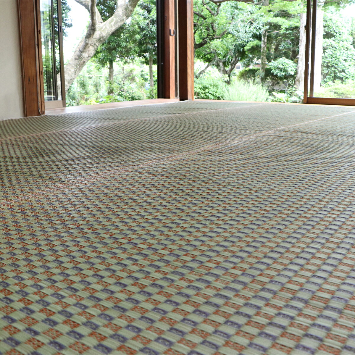 【I】【代引不可】イケヒコ 国産い草 花ござ 上敷き 西条 ベージュ 約348×352cm(江戸間8畳)　カーペット ラグ 【北海道・沖縄・離島不可】