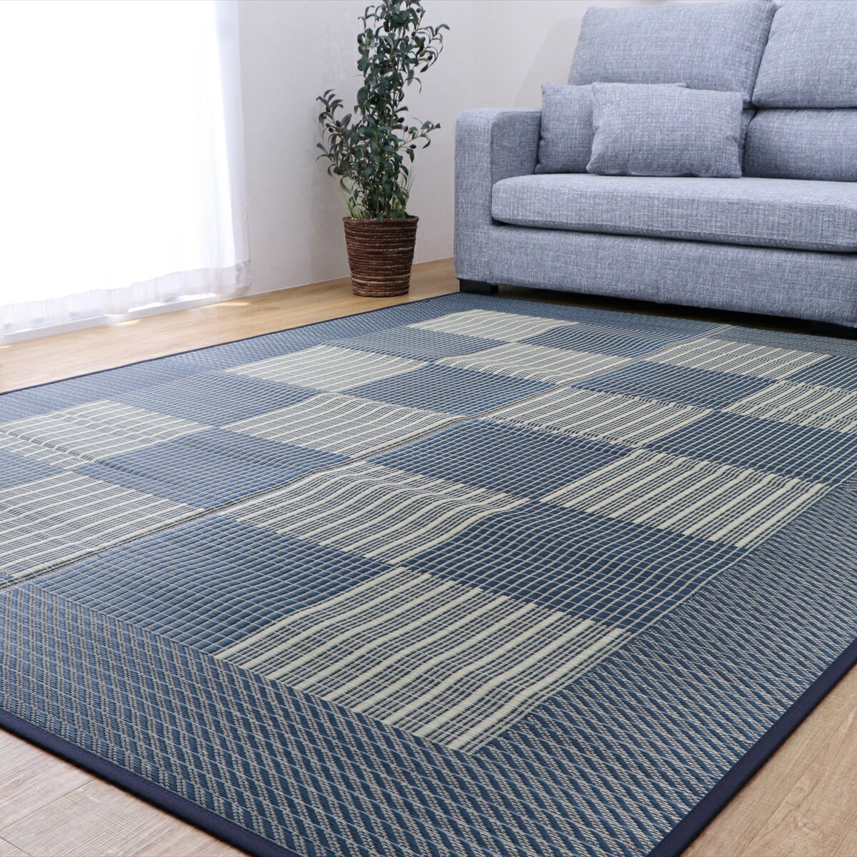 【I】【代引不可】イケヒコ 国産い草ラグ カーペット Fライト 滑り止め付 ブルー 約191×250cm 8212430【北海道・沖縄・離島不可】|ダイユーエイト店