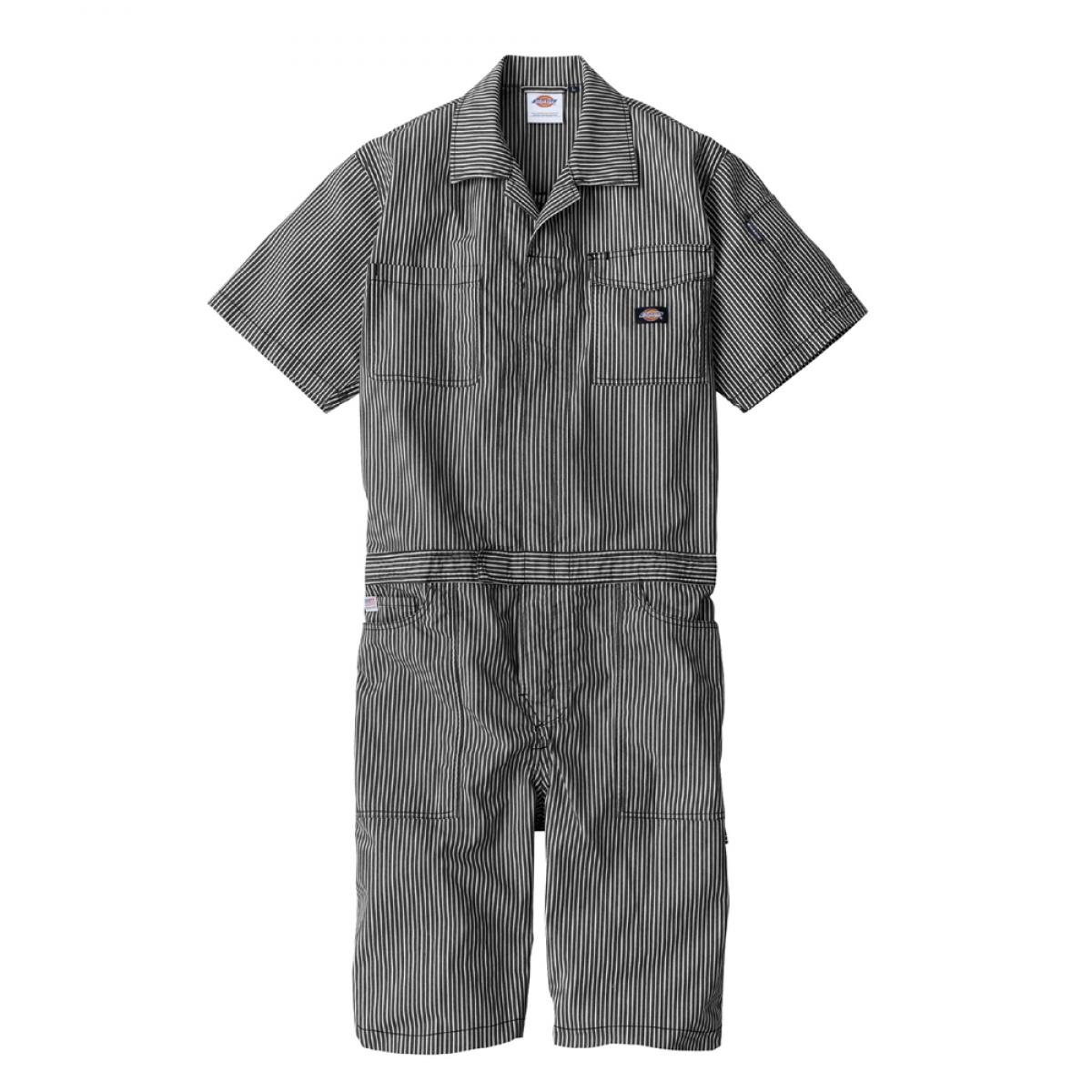 Dickies ディッキーズ ライトストレッチヒッコリー 半袖ツナギ ショート丈 ブラック L D-7104 つなぎ 接触冷感 春 夏 コーコス信岡