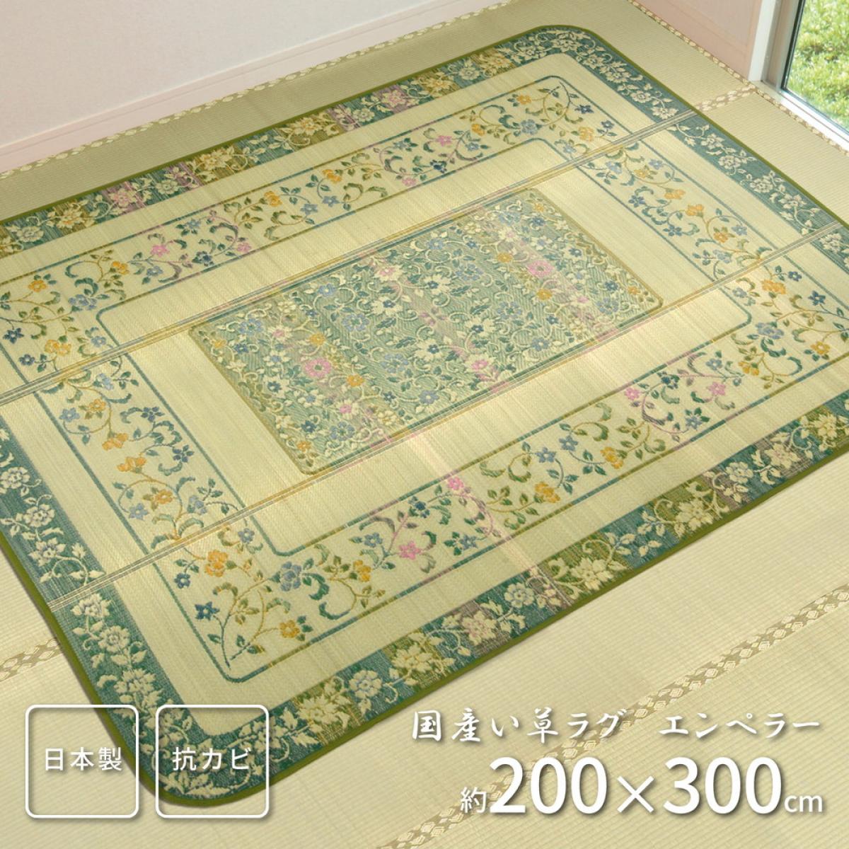 【I】 萩原 国産い草ラグ エンペラー 81906702 グリーン 200×300cm 紋織り 抗カビ|ダイユーエイト店