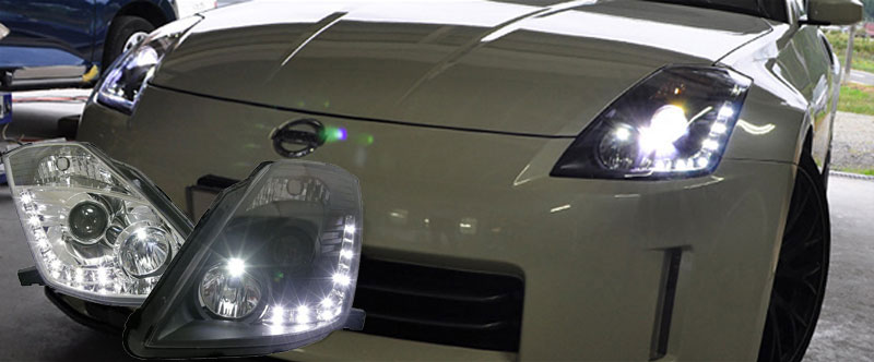 フェアレディZ Z33前期 プロジェクターヘッドライト＆ダブルLEDリング インナーブラック