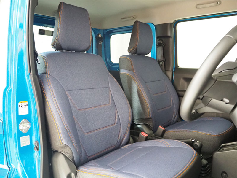 ジムニーシエラ シートカバー JB74W JIMNY JC/JL デニムVer オレンジステッチ 1台分セット DOMS (9908-DENI｜カー用品　カスタムハウス