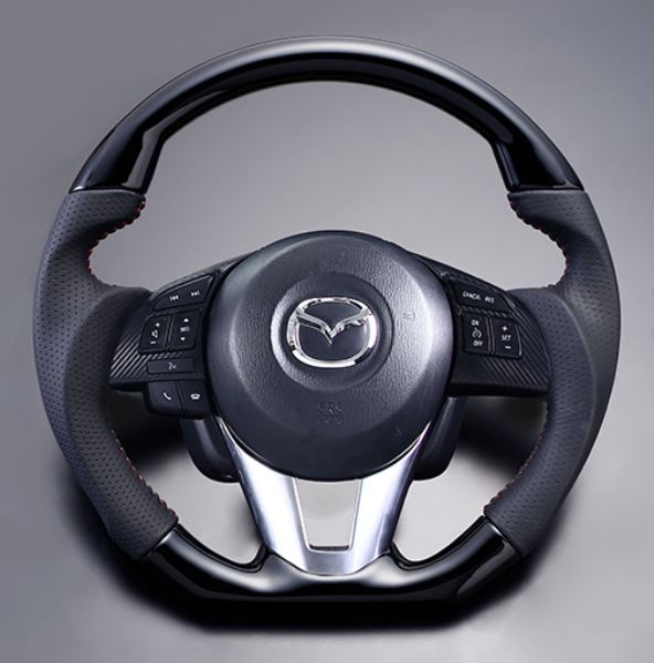CX-3 ステアリング DK系 2015/2-2016/11 ピアノブラックxダークグレーレザーxレッドステッチ LUNA/ルナ (LDMZ-PBR｜カー用品　カスタムハウス
