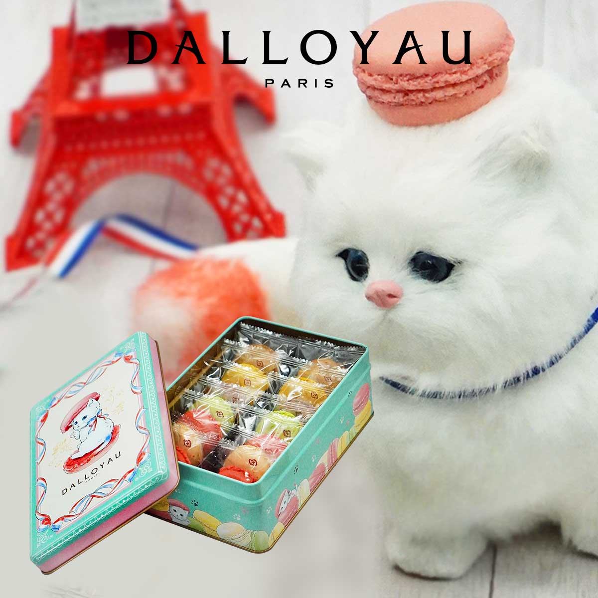 ダロワイヨ ニャカロンラスクねこ 洋菓子 クッキー缶 焼き菓子 祝い バースデー 猫 キャラ マカロン ネコ かわいい お菓子 スイーツ