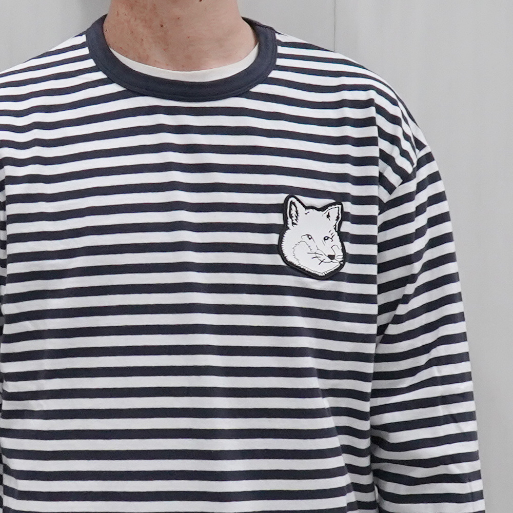 楽天市場 Maison Kitsune Tシャツ メンズ メゾンキツネ ワンポイントt キツネ 顔 長袖 Marin Regular Long Sleeved Tee Shirt Large Fox Head Stripe Tee Gmkj0072 Daluma