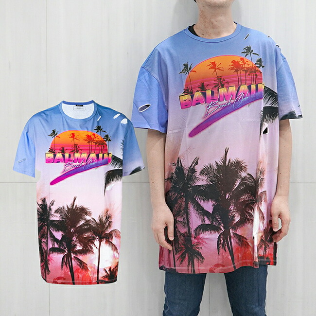 人気満点 Balmain バルマン オーバーサイズ ダメージ Tシャツ メンズ 半袖tシャツ a Mult Beach Club Print T Shirt Rhi033 爆売り Fondonorma Org Ve