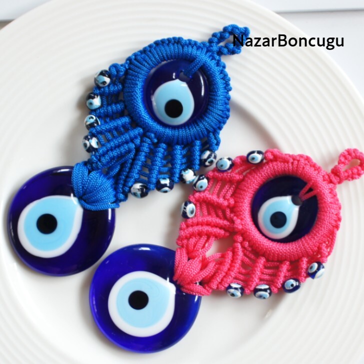 直径10センチ特大ナザールボンジュ手織りコロン付きトルコの目のお守り！効き目抜群限定5個！日本では入手不可！送料込み日本発送通関済 送料無料 レターパック発送 直径約１０cm トルコ