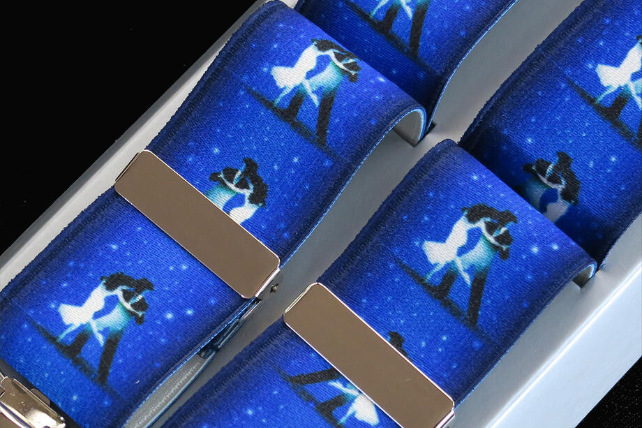 ★楽しく色鮮やかに サスペンダー 35mm Ｘ型 シルバークリップジョークのわかる人のサスペンダーBRITISH BELT ソーシアルダンス"Come Dancing" Men's 35mm Blue Brace Silver Clip End｜イタリアの香りを！ＤＡＮＲＯＭＡ 6,435円