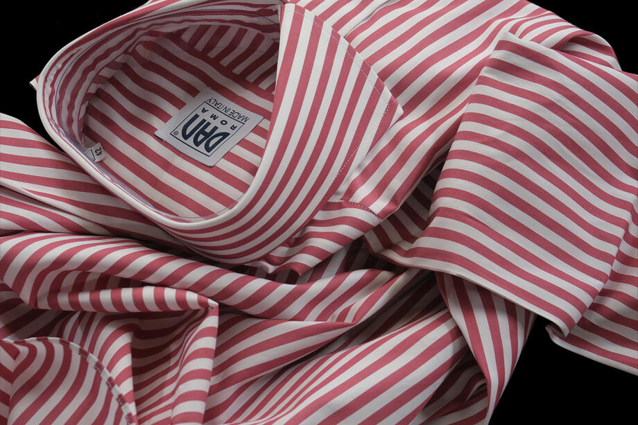 ★イタリアシャツ DANROMA ワイドカラーシャツ VERONA RIGA ROSSO e BIANCA Sea Island Cotton