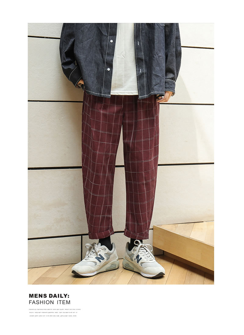 楽天市場 メール便対応 チェック ワイドパンツ メンズ 韓国 ファッション ウィンドーペンチェック 9分丈 コットン100 綿100 ストリート おしゃれ オルチャンファッション 韓国服 デイリーコーデ ジェンダーレス Korea 韓国ファッション Shoowtime