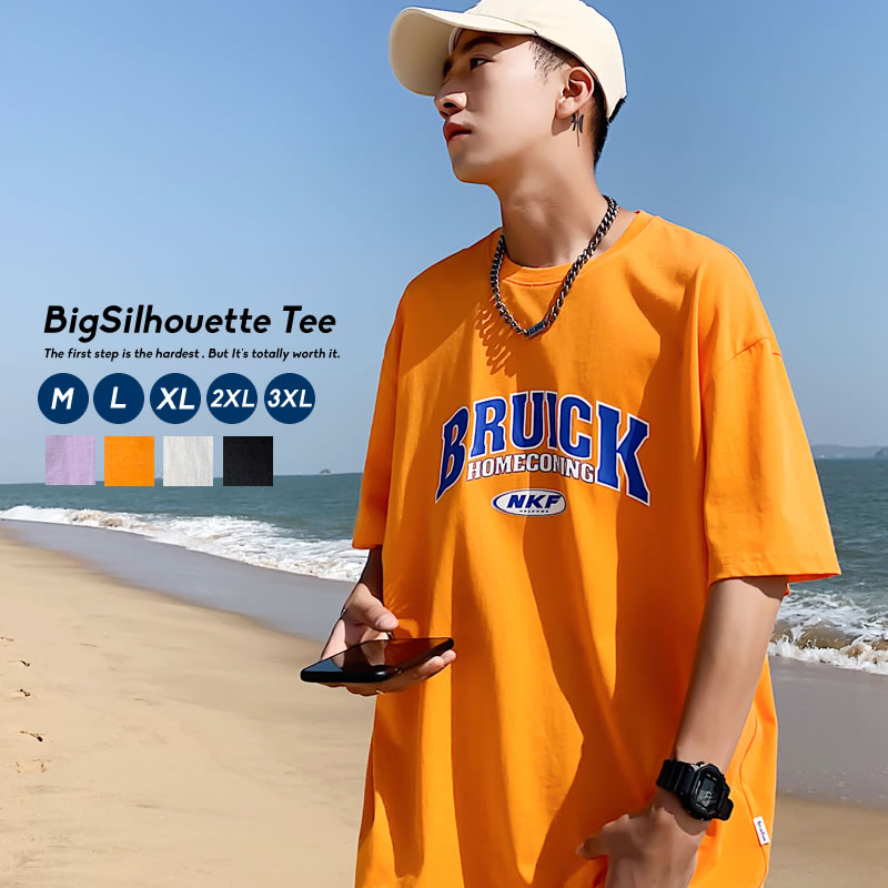 楽天市場 メール便のみ送料無料 Tシャツ メンズ 韓国ファッション ビッグシルエット カットソー 綿100 コットン100 ビッグtシャツ 半袖 春 夏 プリント おしゃれ オルチャンファッション 韓国服 テレワーク おうちコーデ カレッジ風 韓国ファッション Shoowtime