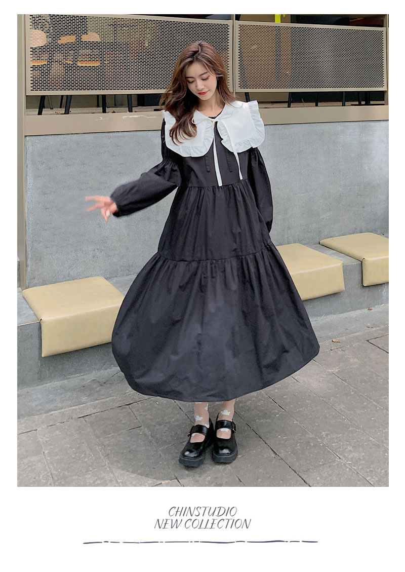 楽天市場 韓国 ファッション ワンピース ビッグカラー 流行 秋 冬 レディース パフスリーブ きれいめ ミモレ丈 フレア ワンピ リボン おしゃれ かわいい オルチャンファッション 韓国服 秋服 冬服 ママ服 マタニティ 韓国ファッション Shoowtime