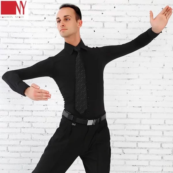 競売 ５５％以上節約 NY製 ダンス 用 ストレッチ ワイシャツ 黒 NY16610 AdsJapan ブラック 37cm〜42cm 社交ダンス メンズ 男性 レッスンパーティー デモ向け 衣装 世界チャンピオンも愛用 pe03.gr pe03.gr
