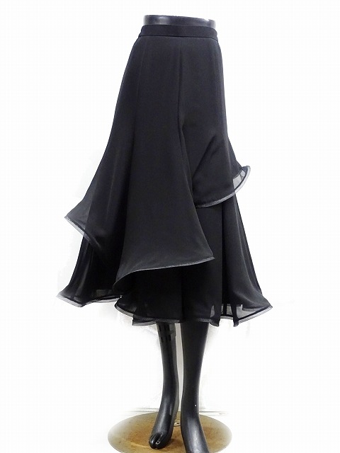 現金特価 新入荷 スカート M No.717 パピヨン 黒 社交ダンス レッスン パーティー 向け 素材 ジョーゼット ホースヘア 最大53％オフ ロングフレアー