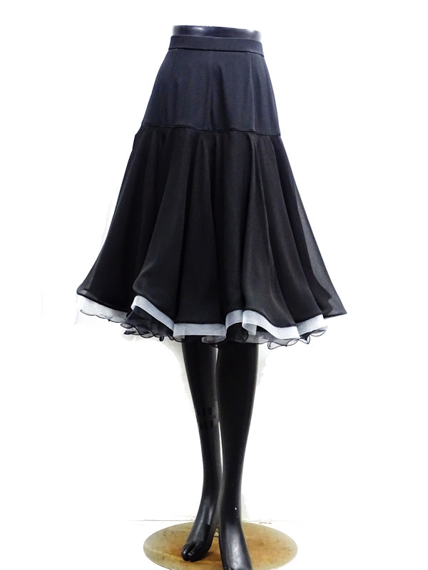 新た入荷 Midiスコート L No 739 2 パピヨン 黒色 白み 交わり乱舞 課業 集まり 検査 ジョーゼット 近代的 ラテン語 兼用 ミディ身の長 スカート Hassannisar Com Pk