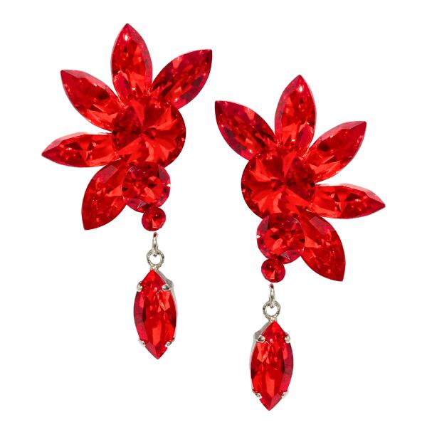 【再入荷】PINK イヤリング P-726 レッド 社交ダンス アクセサリー スワロフスキー ストーン 競技 デモ パーティー ダンスアクセ モダン スタンダード ボールルーム ソシアルダンス キラキラ 揺れる 輝く 耳飾り 赤 ルビーレッド｜ダンスショップグレース店