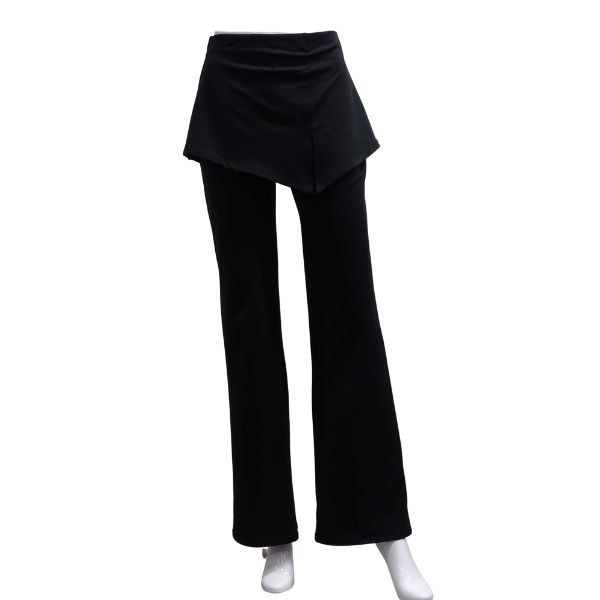 JOAN パンツ No.71167-A Mサイズ Lサイズ ブラック オーバースカート縫い付けタイプ 社交ダンス レッスン スポーツ ジム 動きやすい 伸縮素材 のびのびパンツ しっかり素材 厚手｜ダンスショップグレース店