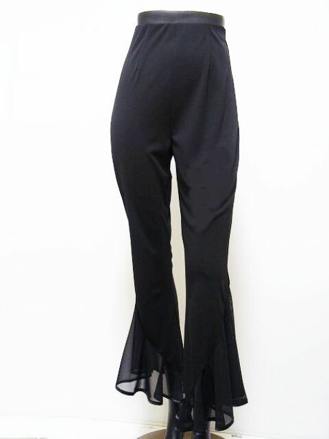 パピヨン ストレッチ パンツ M L No.3539 ブラック 社交ダンス 衣装 レディース 裾フリル 黒 レッスン パーティー女性 衣装 華やか 可愛い｜ダンスショップグレース店