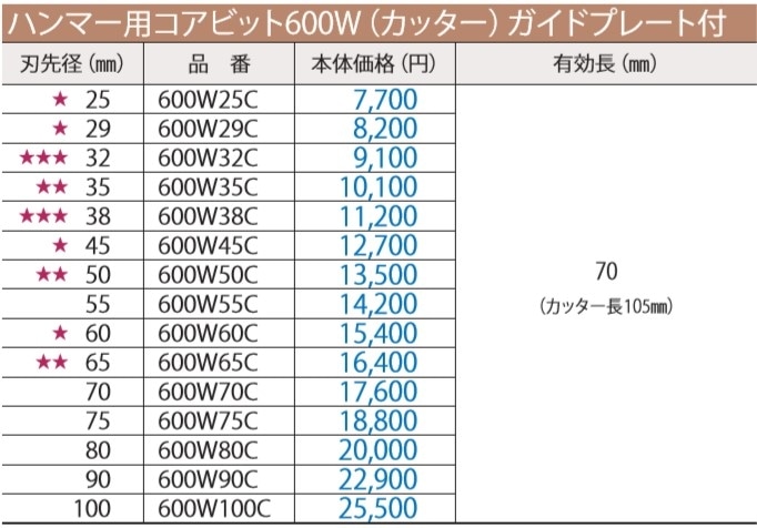 最大92％オフ！ <br>ミヤナガ 600WGP25 ハンマー用コアビット600W用