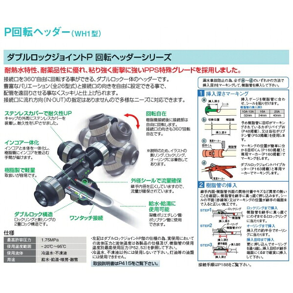 WHSU1-AE型　回転ヘッダー・ウレタン保温材付　IN13AXOUT13A WHSU1-AE09 連結数:8 全長(mm)::414 8,050円