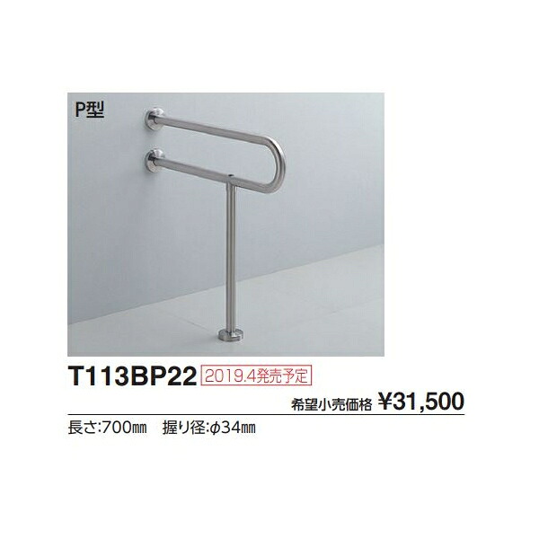 腰掛便器用手すり(固定式)　P型 T113BP21 L(mm):550 :｜ダンドリープロ店 10,728円