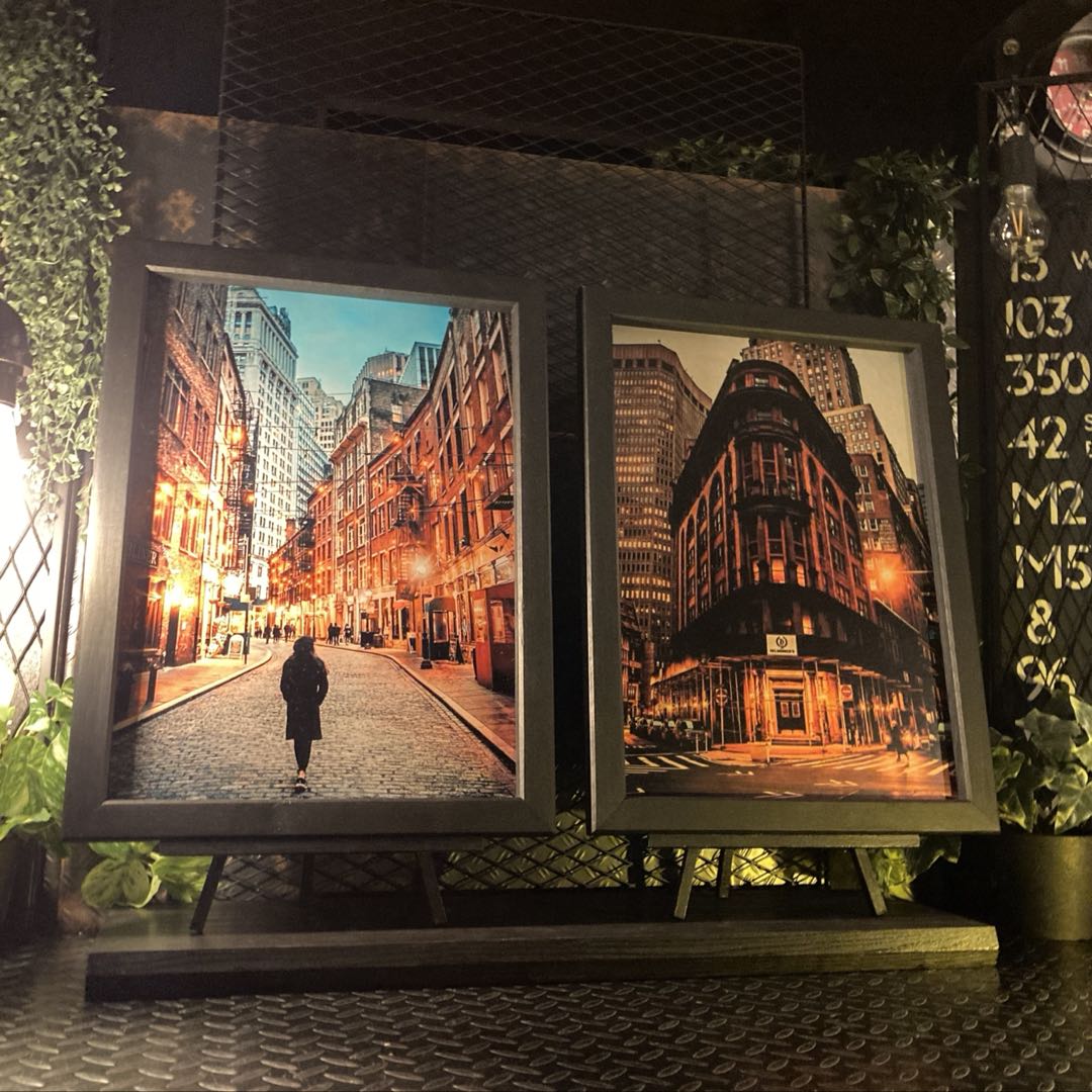 2枚組セット｢NEWYORK MANHATTANの街並み｣アートパネル ブルックリンスタイル 男前インテリア マンハッタン BROOKLYN アメリカンビンテージ インダストリア NEWYORK アートパネル 摩天楼 バスロールサイン ミッドセンチュリーインテリア DandyLifeSpace