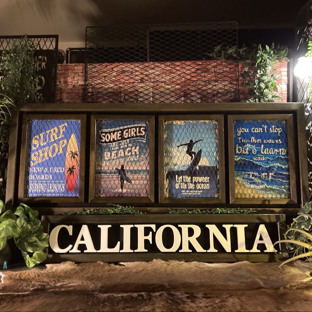 大特価SALE｢カリフォルニア･ロングビーチ III｣4枚組メタル製アートパネル ウエストコーストインテリア マリンインテリア 西海岸インテリア California ハワイアンインテリア バリリゾートインテリア OCEAN 海系インテリア BEACH 椰子の木 DandyLifeSpace