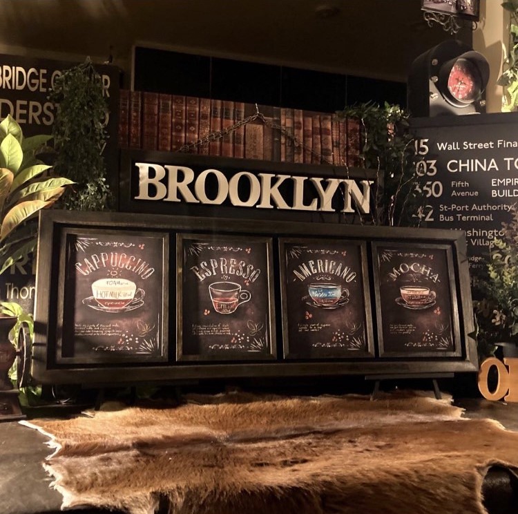 ｢BROOKLYN CAFE Ver.2｣帆布製 4連奏 御前上等工芸ダイアログボックス ブルックリン室内装飾 男前室内装飾 工芸ダイアログボックス アメリカンビンテージ 喫茶店室内装飾 インダストリアル室内装飾 バスロールサイン BROOKLYN マンハッタン NEWYORK DandyLifeSpace
