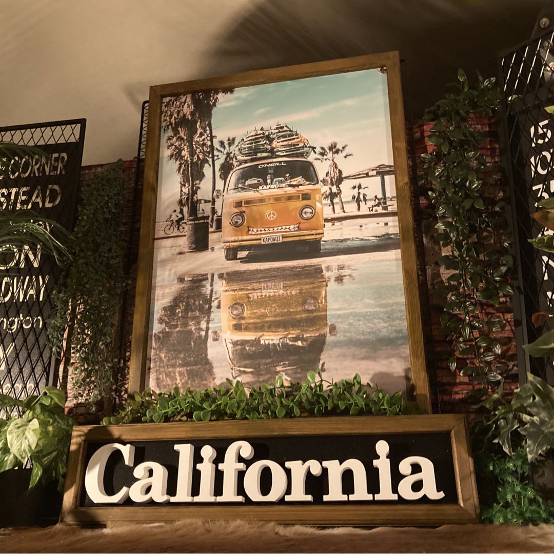 ｢ORANGE WAGEN BUS｣!! キャンバス製 大型アートパネル(額付き)!! アートパネル 店舗什器 カリフォルニア California ヴィンテージ ウエストコーストインテリア 西海岸スタイル エスニック ビーチ カフェインテリア HAWAII BARI DandyLifeSpace